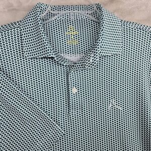 Rhoback Mens Large Texas Flag Print Green Performance Polo Shirt Golf Casual